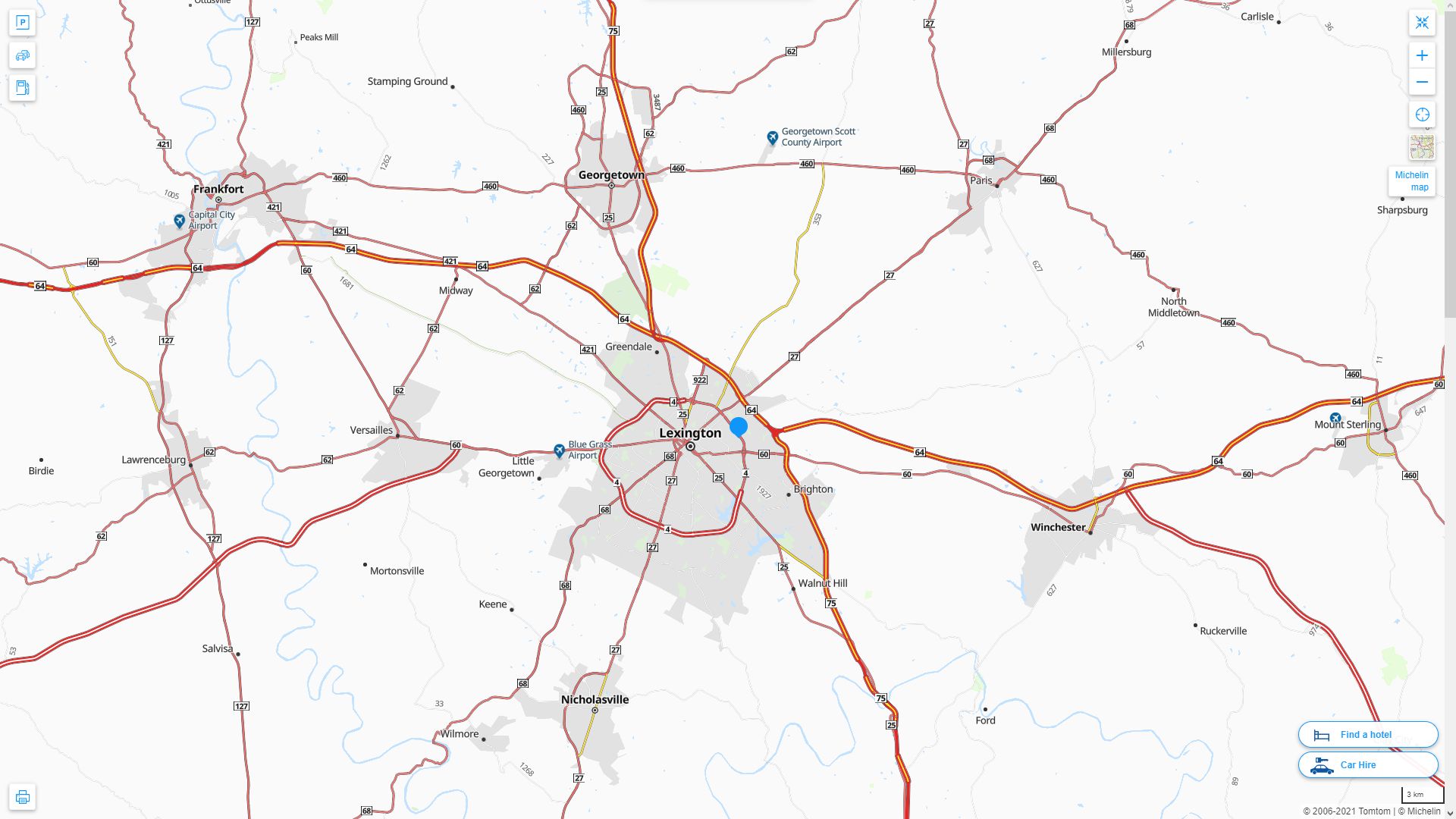 Lexington Fayette Kentucky Highway and Road Map